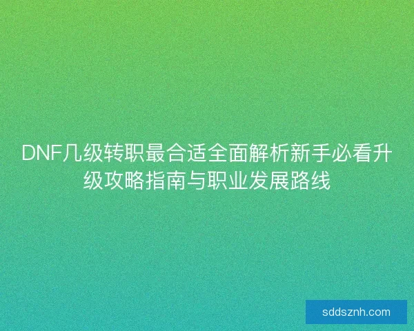 DNF几级转职最合适全面解析新手必看升级攻略指南与职业发展路线