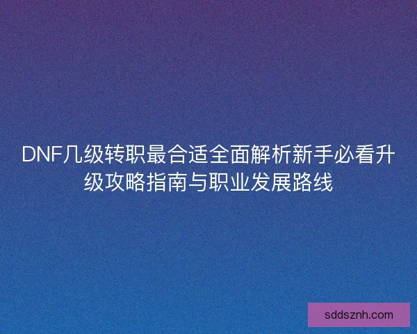 DNF几级转职最合适全面解析新手必看升级攻略指南与职业发展路线