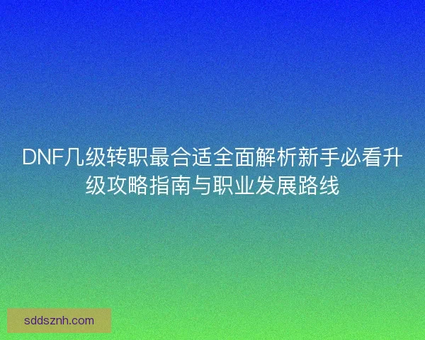 DNF几级转职最合适全面解析新手必看升级攻略指南与职业发展路线